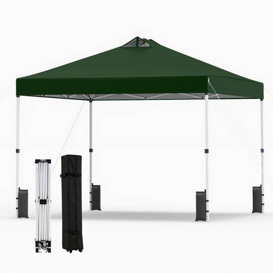 Tonnelle de Jardin 3x3 m Tente Pop-Up, Montage Instantané Toit à Revêtement Argenté Gazebo Portable avec 4 Sacs de Sable Vert MAISON CHIC - Image 1