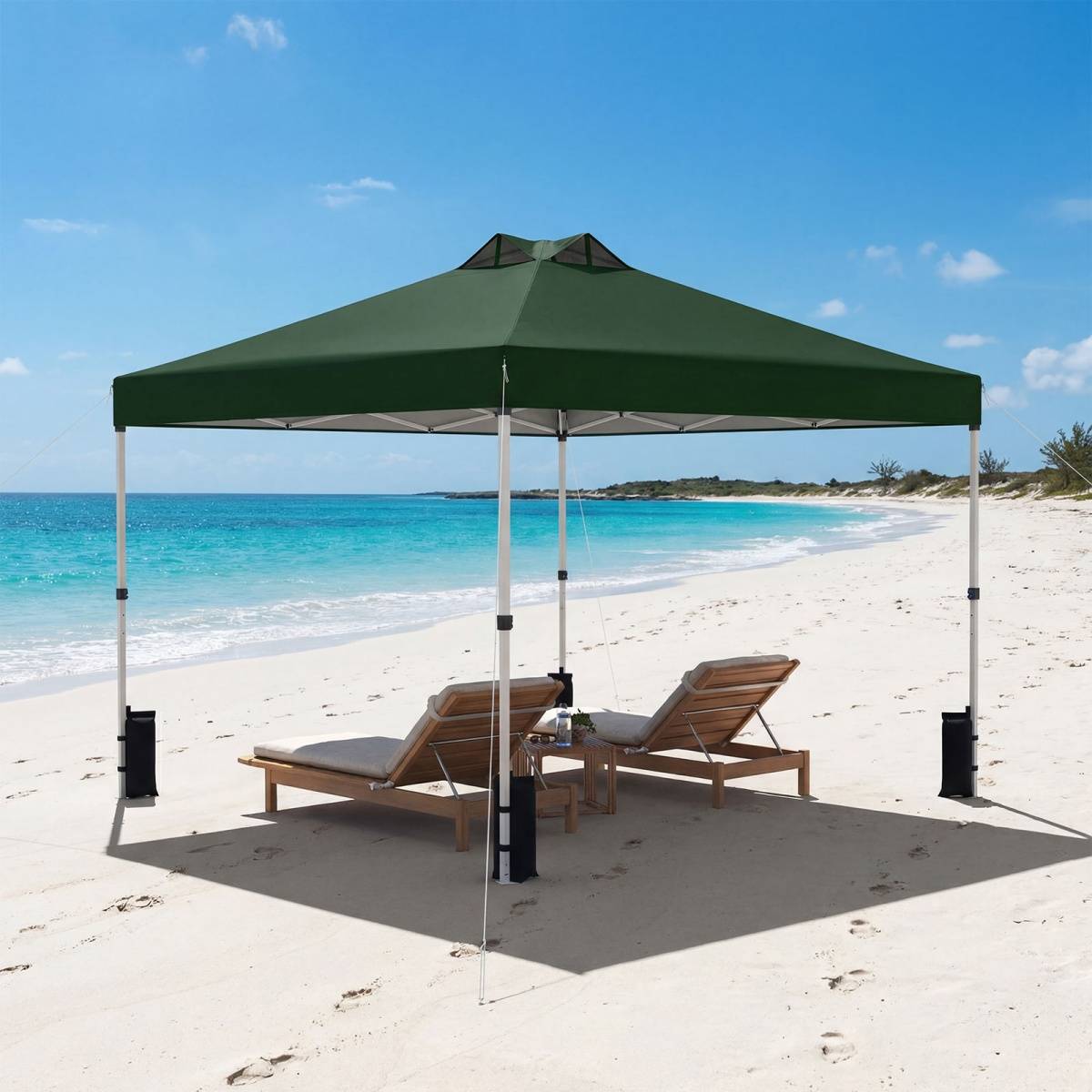 Tonnelle de Jardin 3x3 m Tente Pop-Up, Montage Instantané Toit à Revêtement Argenté Gazebo Portable avec 4 Sacs de Sable Vert MAISON CHIC - Image 3