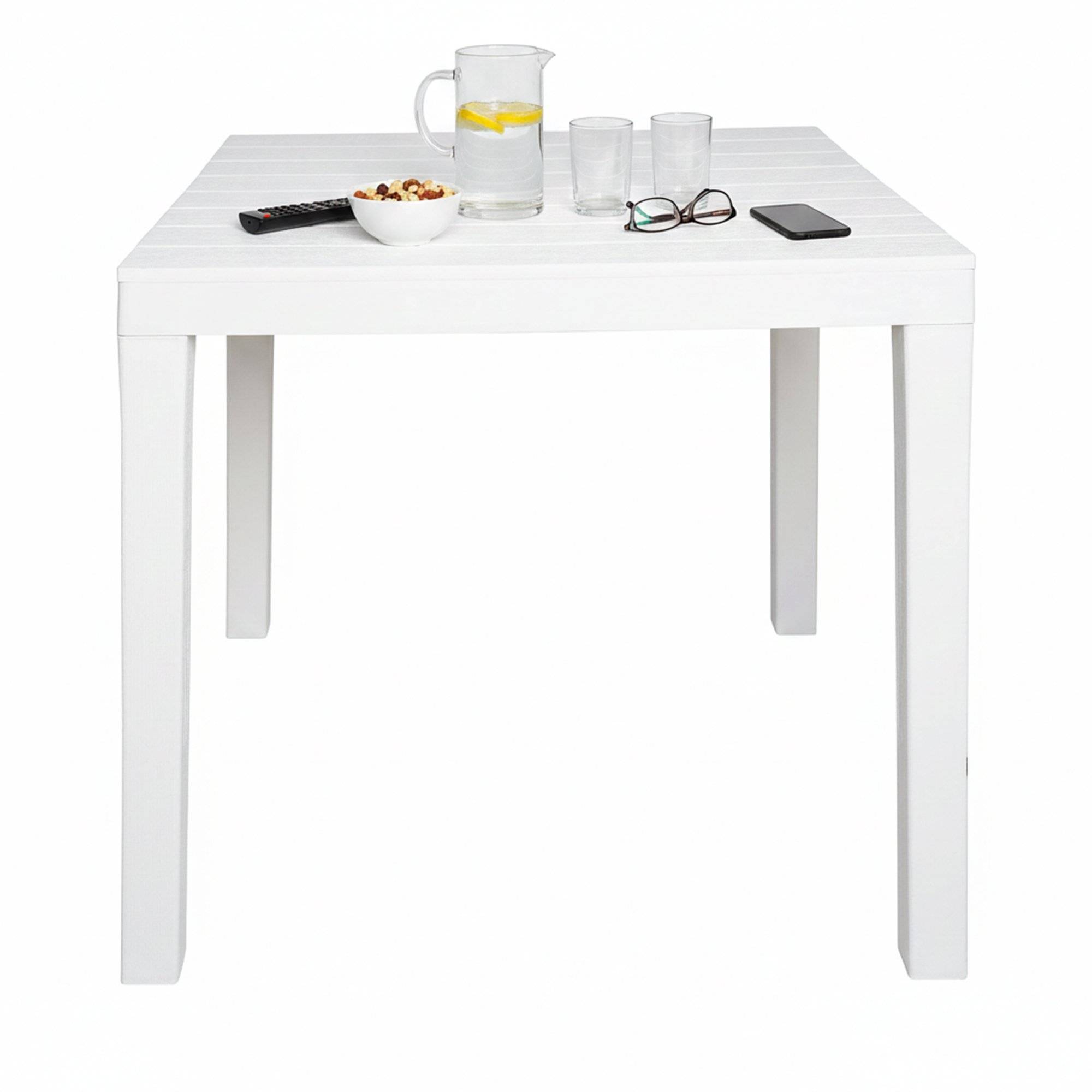 Dmora - Table d'extérieur Daquilan, Etagère de jardin carrée, Table fixe intérieure et extérieure, 100% Made in Italy, 78x78h72 cm, Blanc - Dmora - Imagen 1