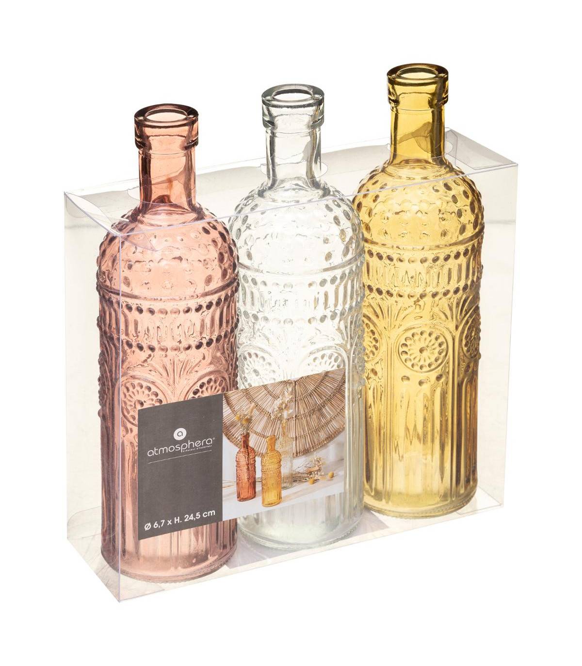 Lot de 3 Vases Bouteille en Verre coloré H 24,5 cm - Imagen 2