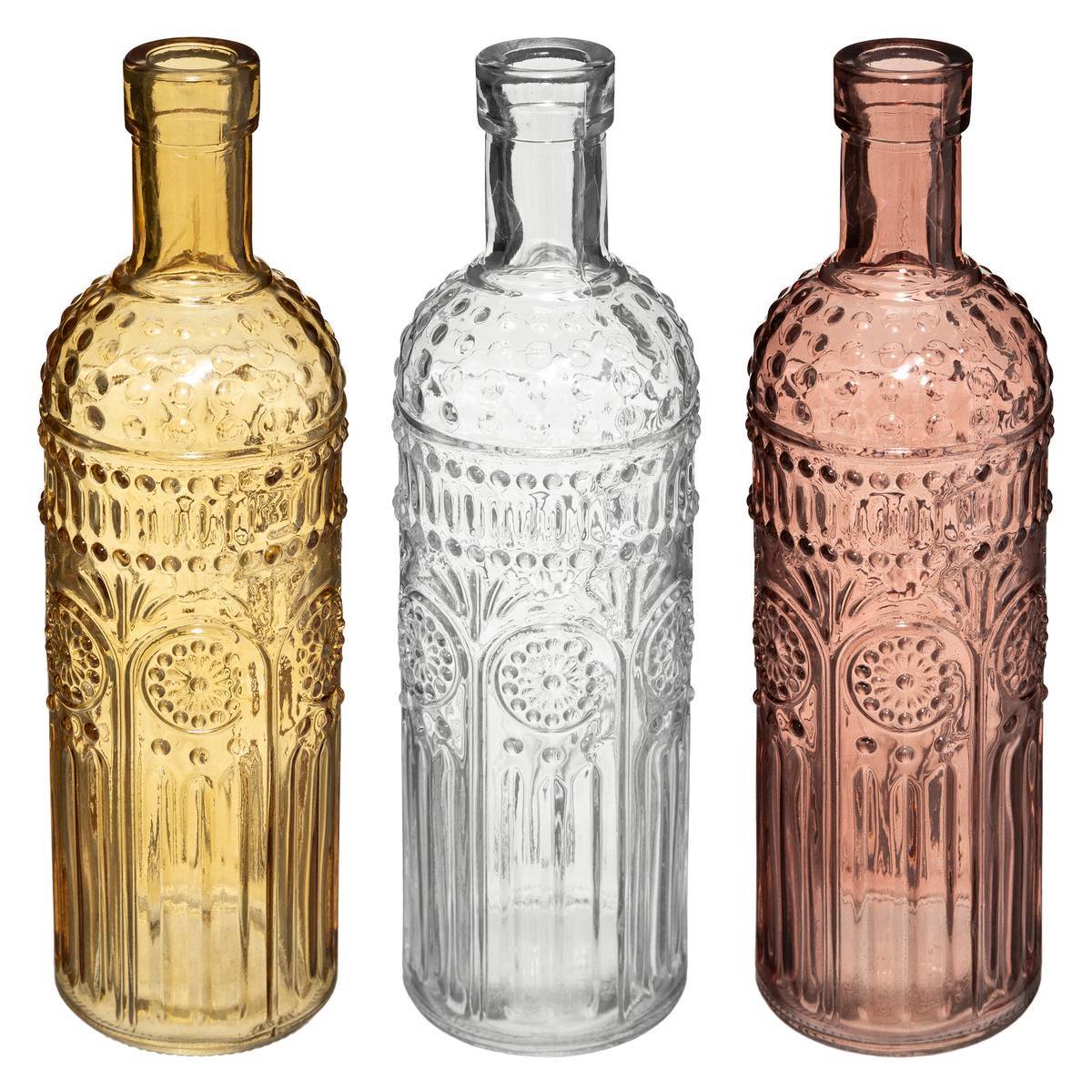 Atmosphera - Set de 3 bouteilles "Folk" verre D6,8cm - Atmosphera Créateur d'intérieur - Imagen 1