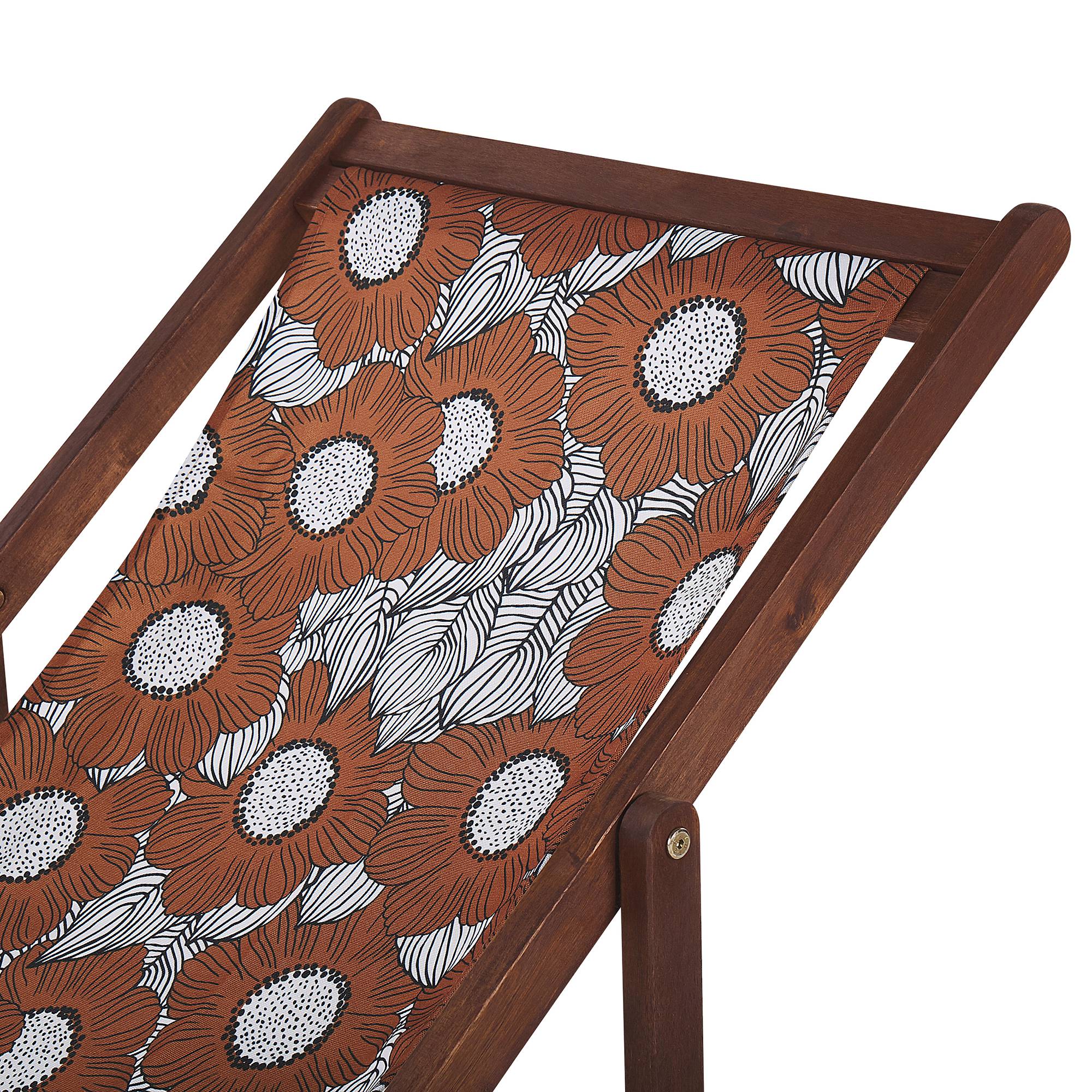 Beliani - 2 Transats Chiliennes Pliantes et Réglables en Bois d'Acacia Foncé et Textile Motif Coquelicots avec Toiles de Remplacement - Imagen 5