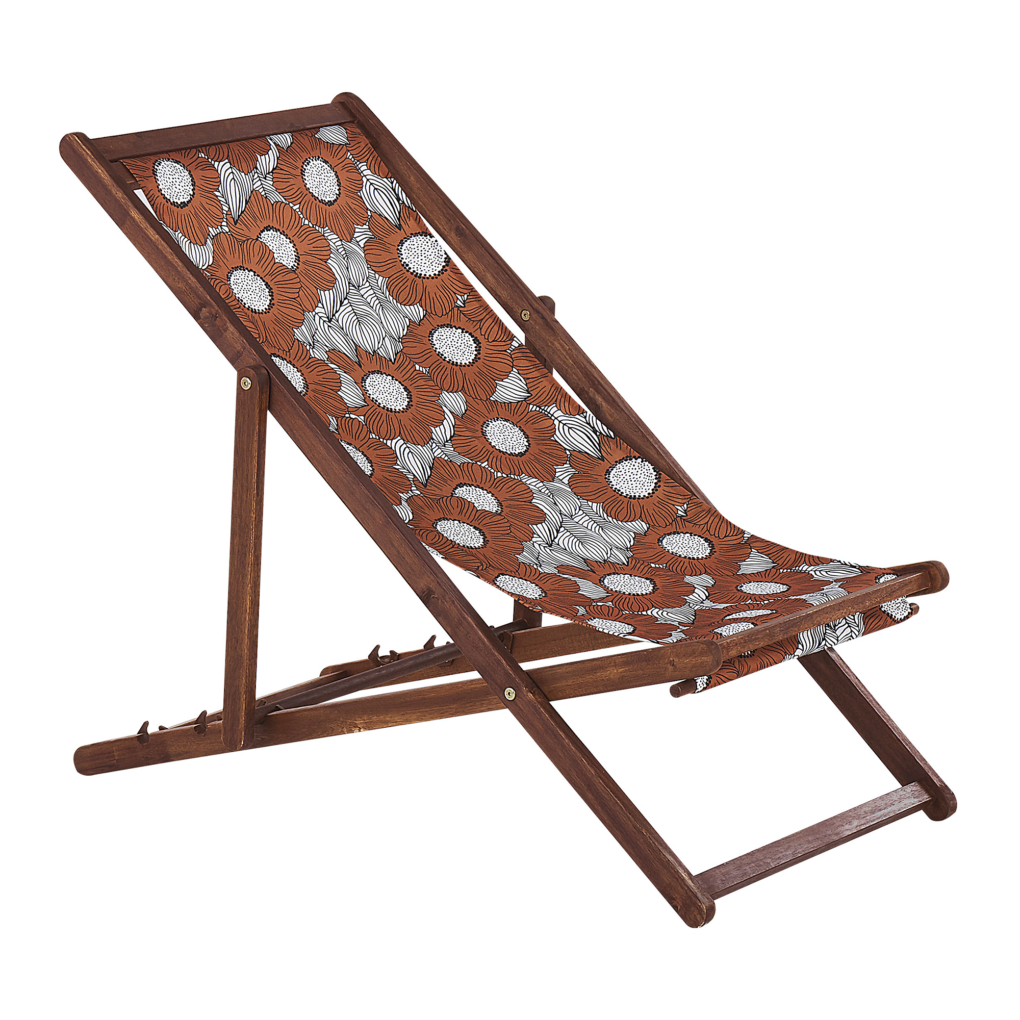 Beliani - 2 Transats Chiliennes Pliantes et Réglables en Bois d'Acacia Foncé et Textile Motif Coquelicots avec Toiles de Remplacement - Imagen 4