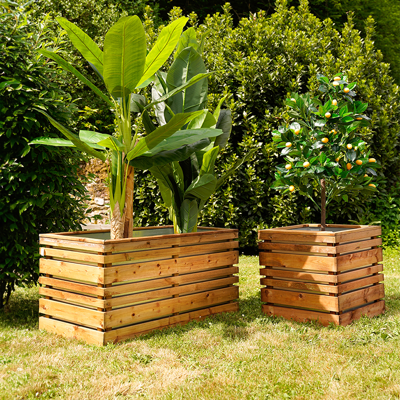 Jardipolys - Bac à fleurs LIGN Z en pin - 95 L - 50 x 50 x 50 cm - teinté marron Jardipolys - Imagen 4