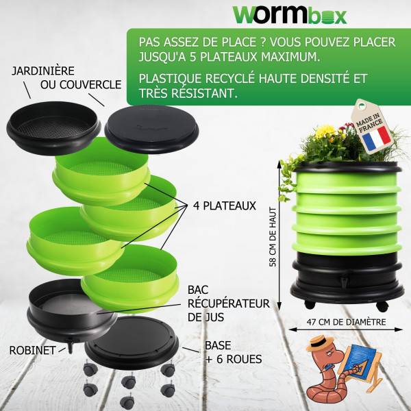 Ferme Du Moutta - Lombricomposteur WormBox 4 Plateaux Vert Anis, 72L - Imagen 4