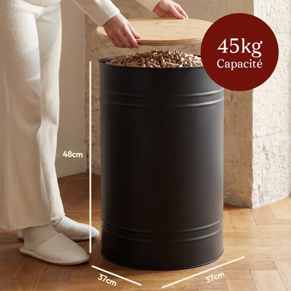 Réservoir Pellets & Granulés Rond, Cap. 45kg, Métal Noir CASABEL - Image 2