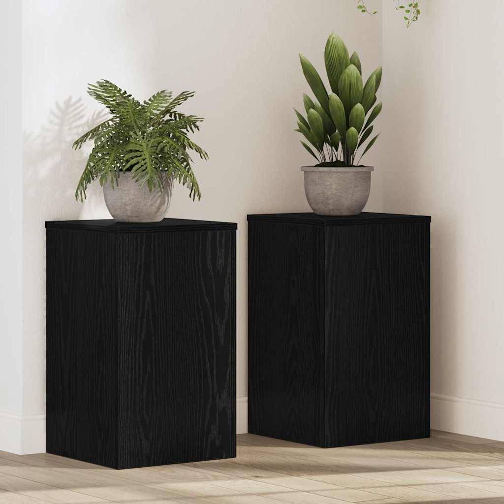 Lot de 2 Présentoirs à Plantes Cubiques Bois Texturé pour Maison et Jardin Chêne Noir 50 cm – ComfortXL Outdoor Living - Imagen 1