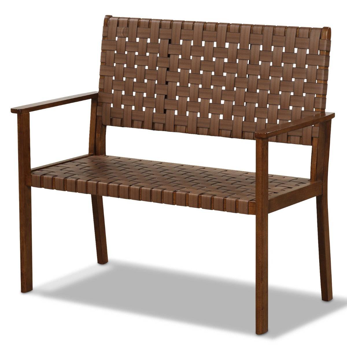 Helloshop26 - Banc de terrasse 2 places causeuse d'extérieur toutes saisons cadre en bois d'hévéa massif pour cour jardin bord de piscine naturel - Imagen 1
