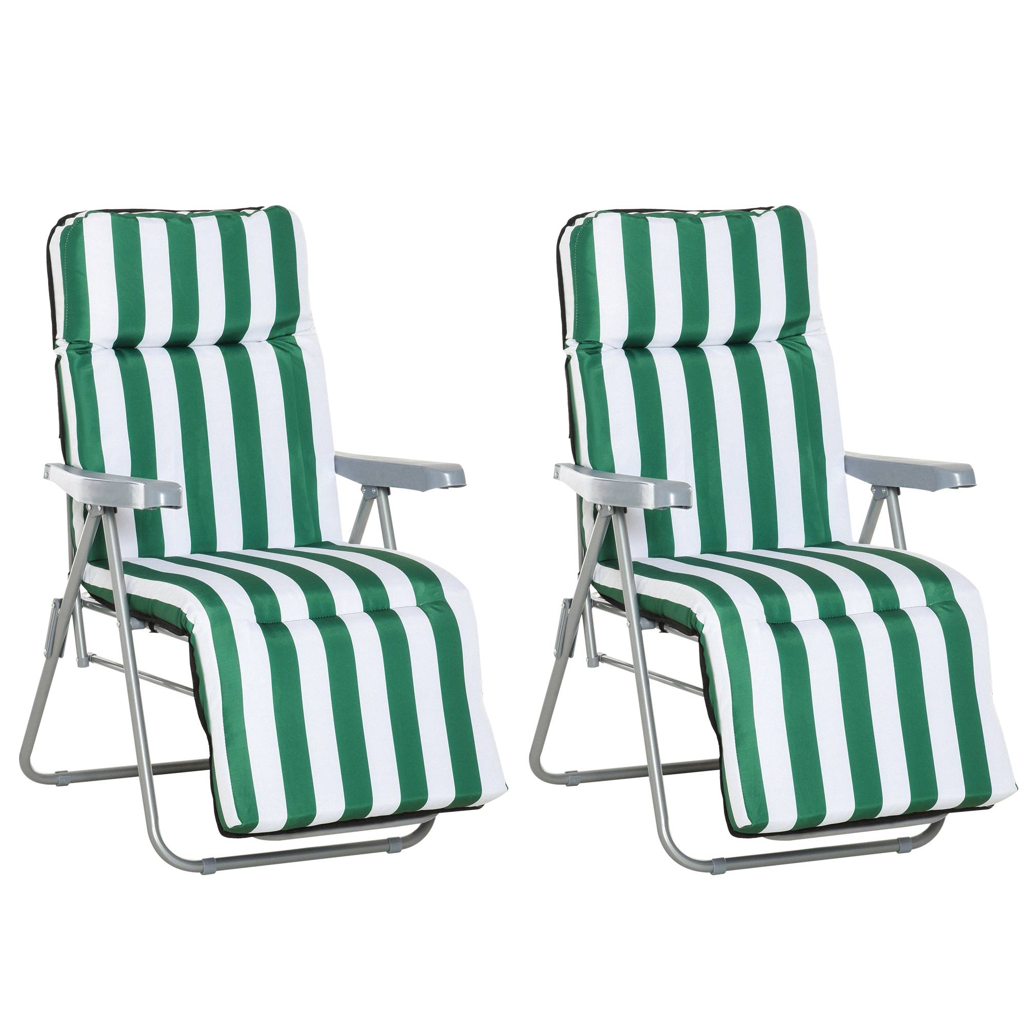 Lot de 2 chaises longues bain de soleil ajustable pliable transat - 60x75x102cm Métal Vert fr79