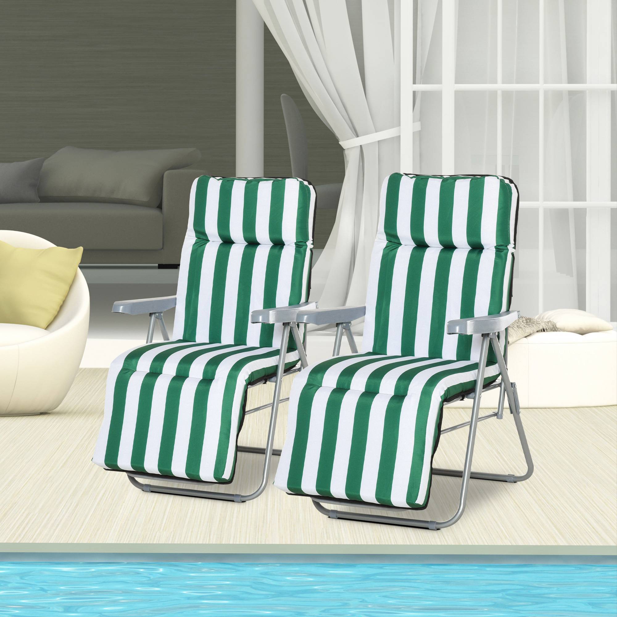 Lot de 2 chaises longues bain de soleil ajustable pliable transat - 60x75x102cm Métal Vert fr79 - Image 3