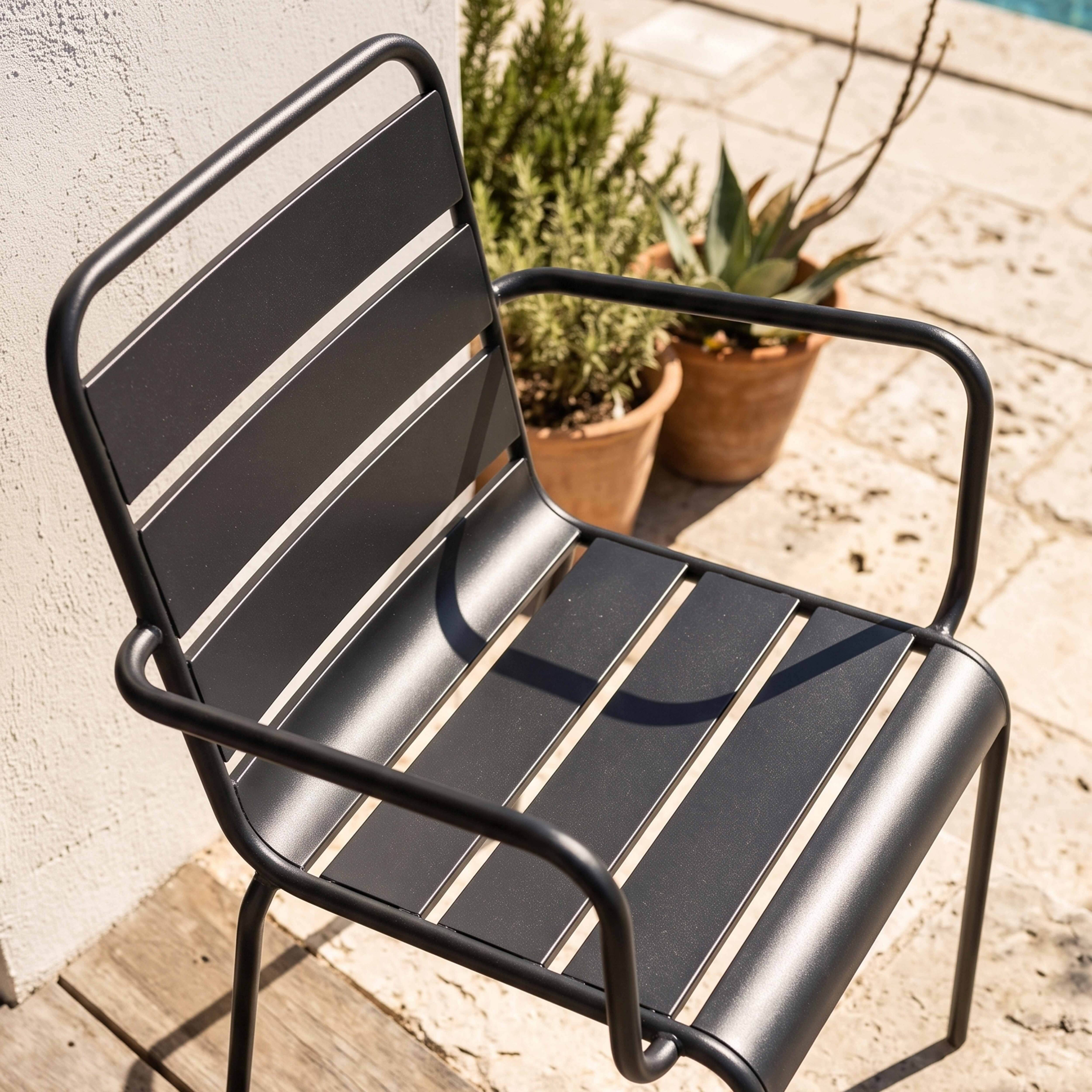 Oviala - Fauteuil de jardin en métal gris anthracite Palavas - Oviala - Imagen 3