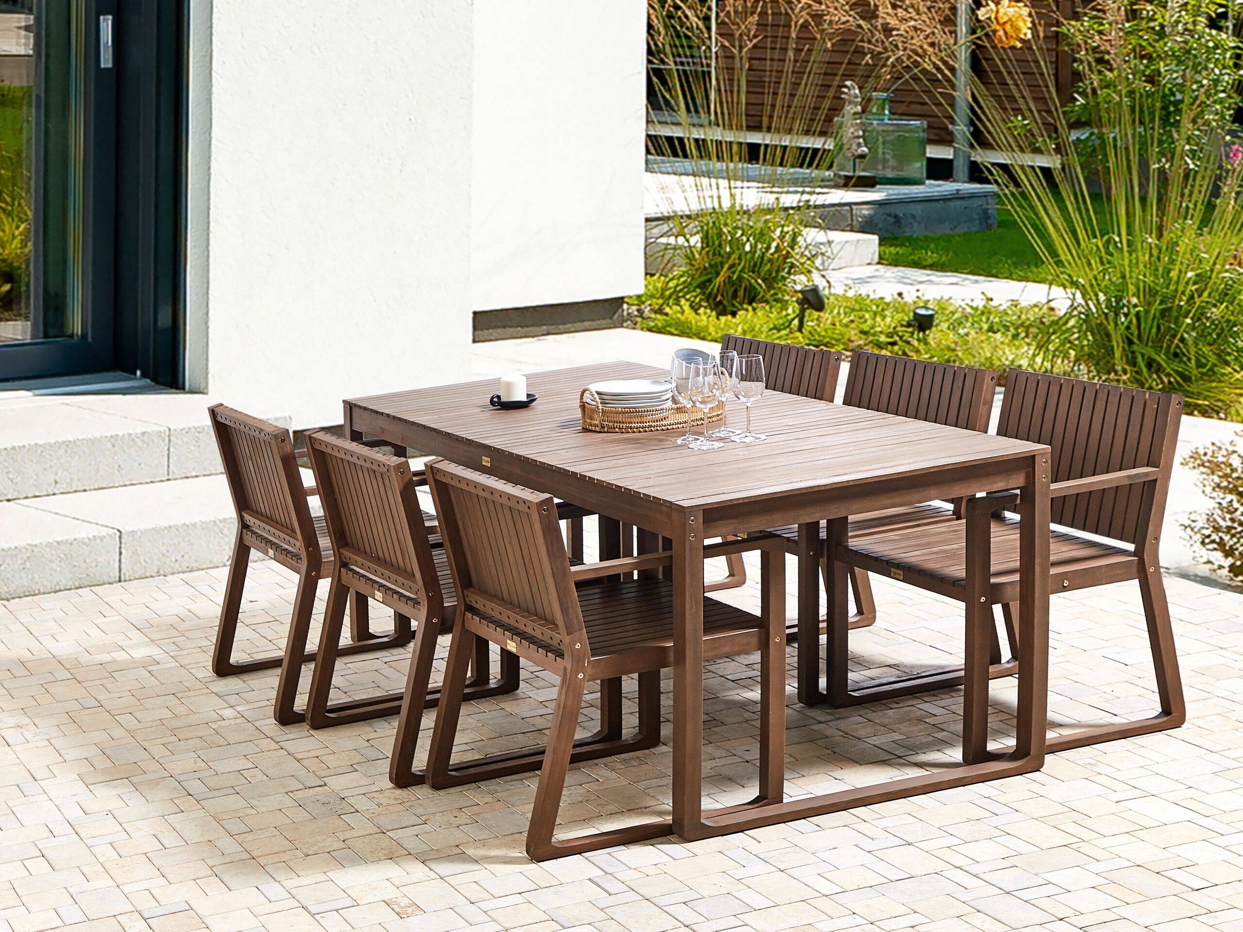 Beliani - Ensemble de Salle à Manger de Jardin en Bois d'Acacia Foncé Table et 6 Sièges Résistant aux Intempéries Design Classique - Imagen 2