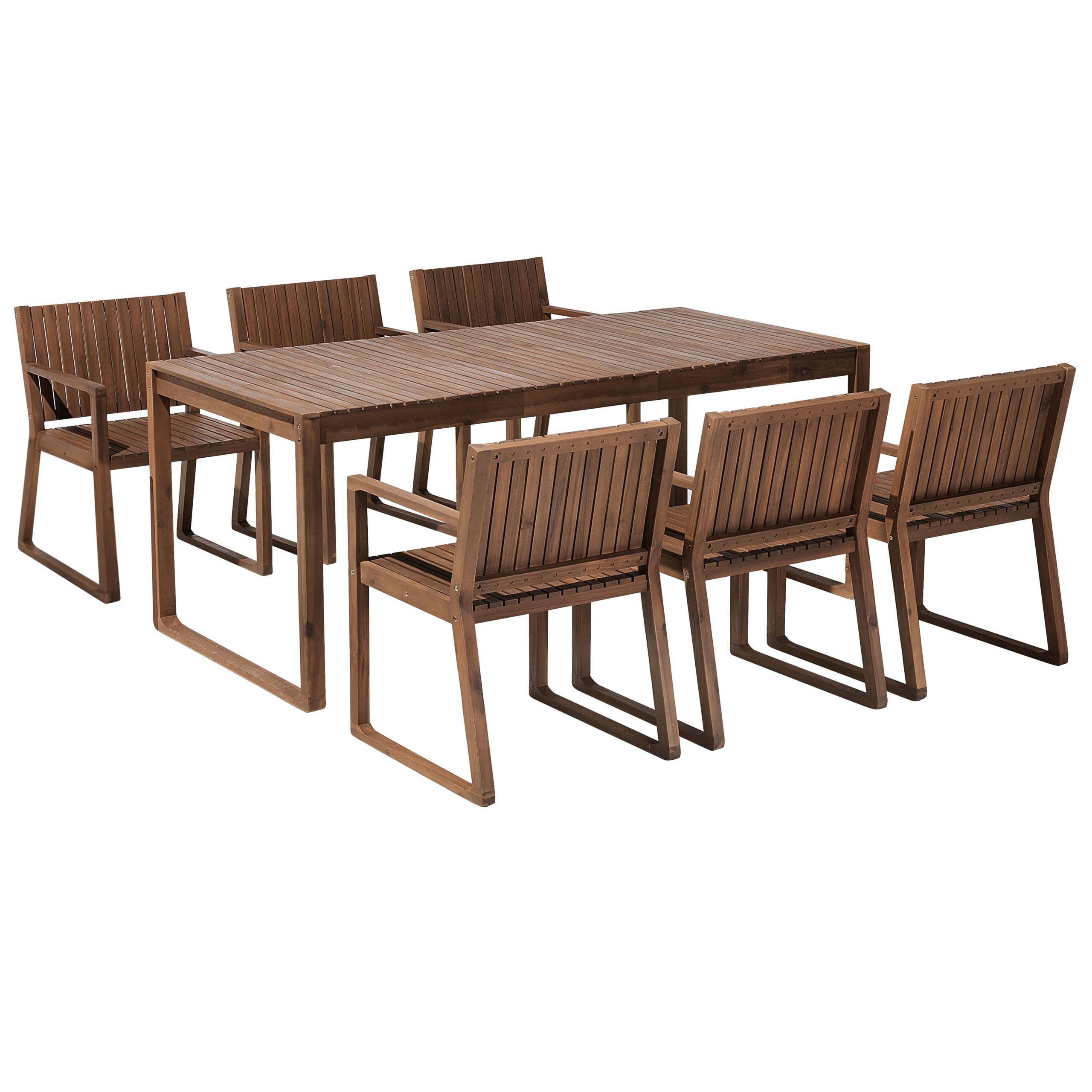 Beliani - Ensemble de Salle à Manger de Jardin en Bois d'Acacia Foncé Table et 6 Sièges Résistant aux Intempéries Design Classique - Imagen 1