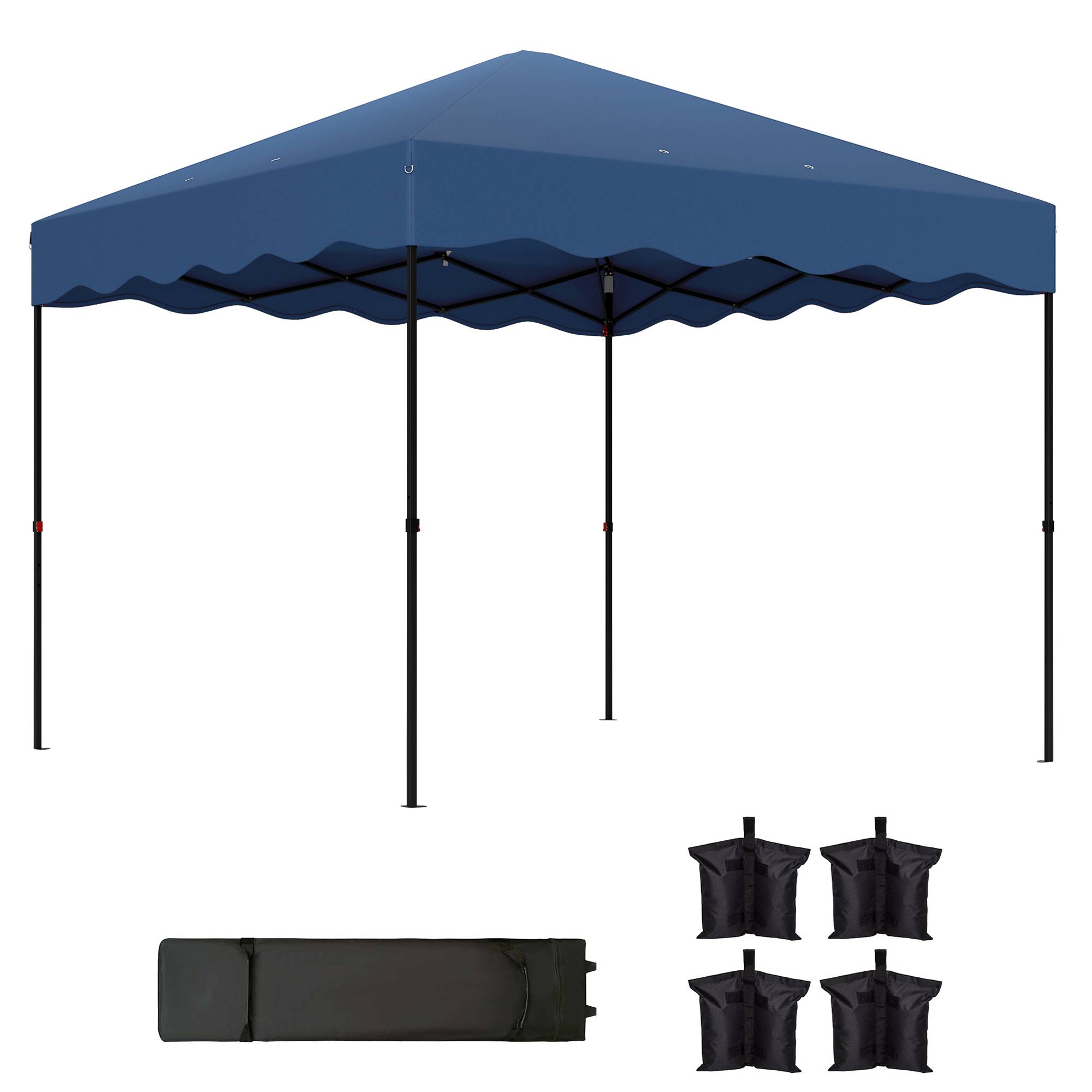Tente pliante 3x3m avec protection UV, hauteur réglable et sac à roulettes pour 6 à 9 personnes, bleu foncé - Image 1