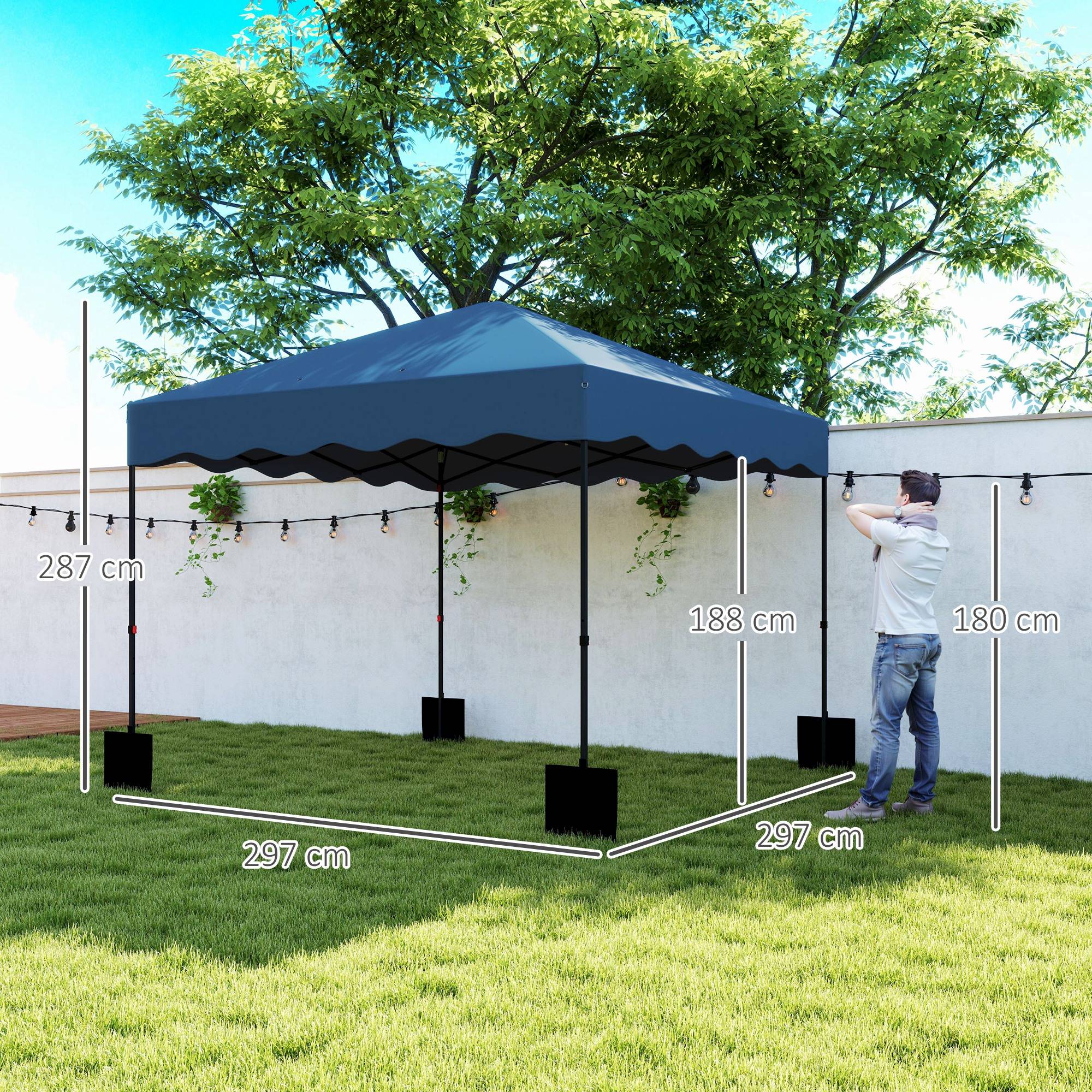Tente pliante 3x3m avec protection UV, hauteur réglable et sac à roulettes pour 6 à 9 personnes, bleu foncé - Image 5