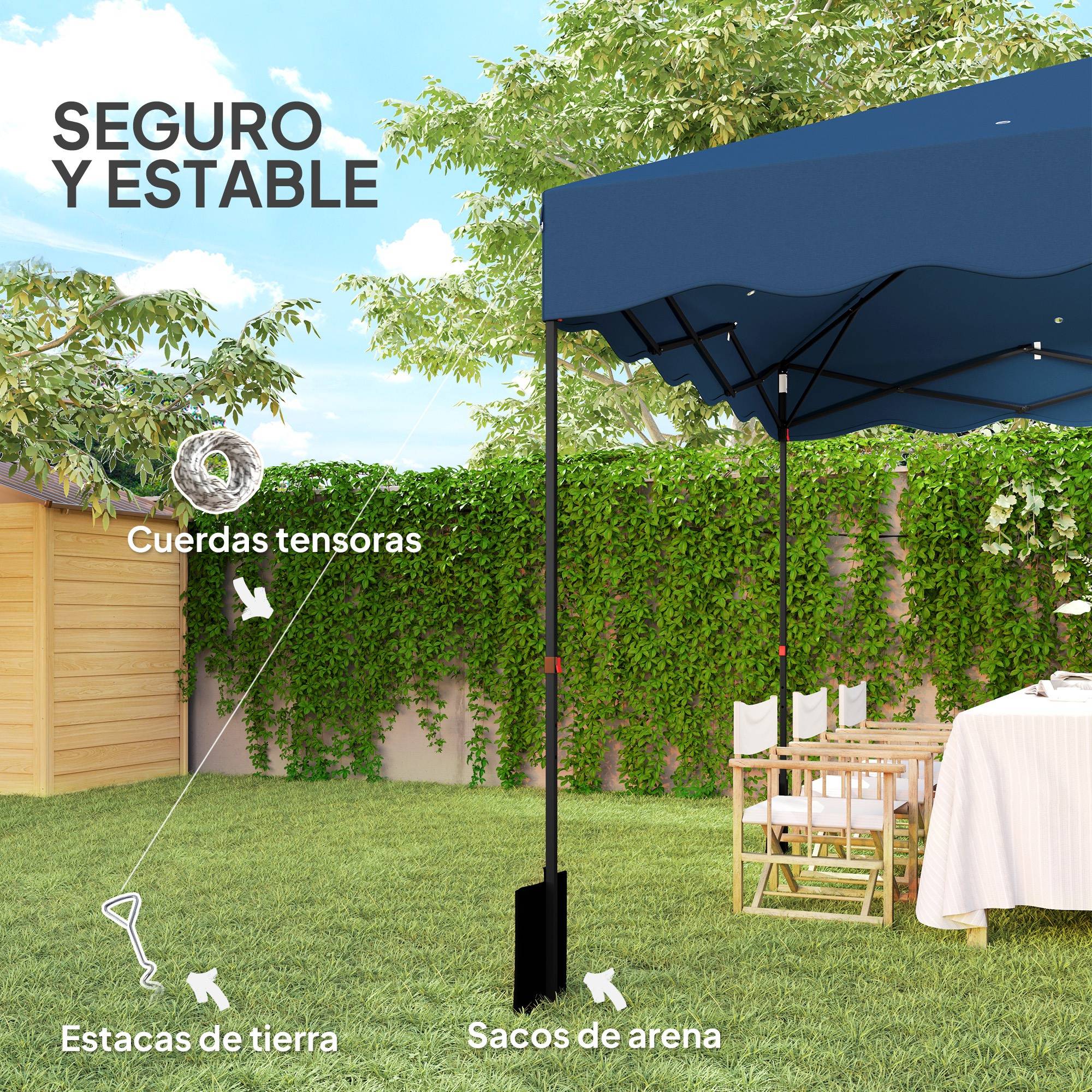 Tente pliante 3x3m avec protection UV, hauteur réglable et sac à roulettes pour 6 à 9 personnes, bleu foncé - Image 9