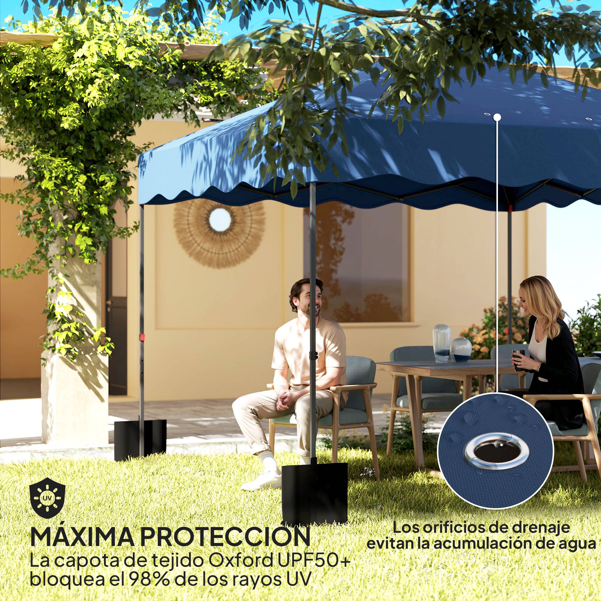 Tente pliante 3x3m avec protection UV, hauteur réglable et sac à roulettes pour 6 à 9 personnes, bleu foncé - Image 8