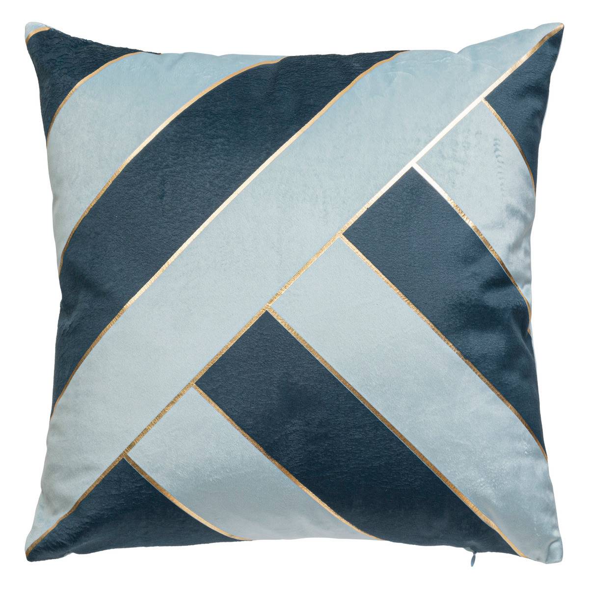 Atmosphera - Coussin décoratif Velours Bleu 2 tons avec bande dorée 40 x 40 cm - Imagen 1