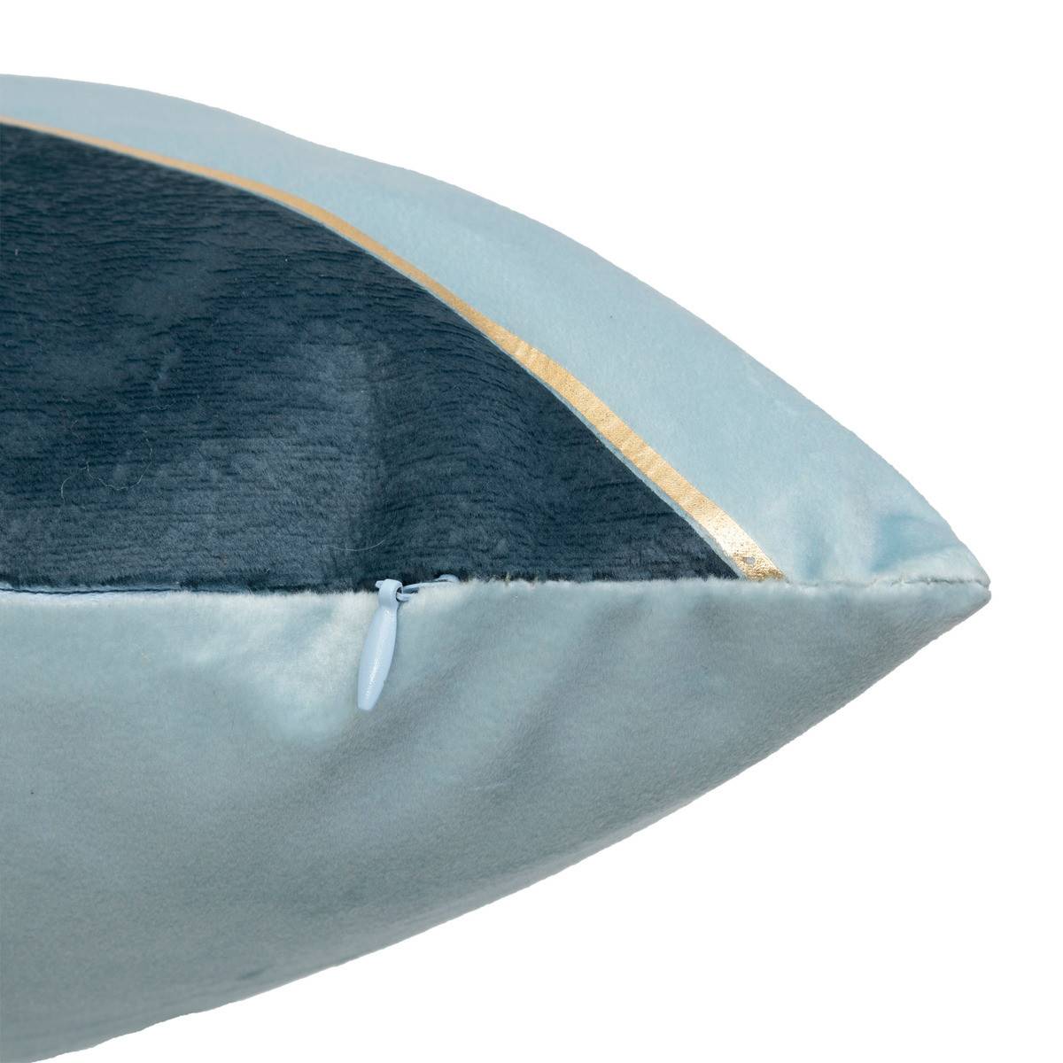 Atmosphera - Coussin décoratif Velours Bleu 2 tons avec bande dorée 40 x 40 cm - Imagen 3