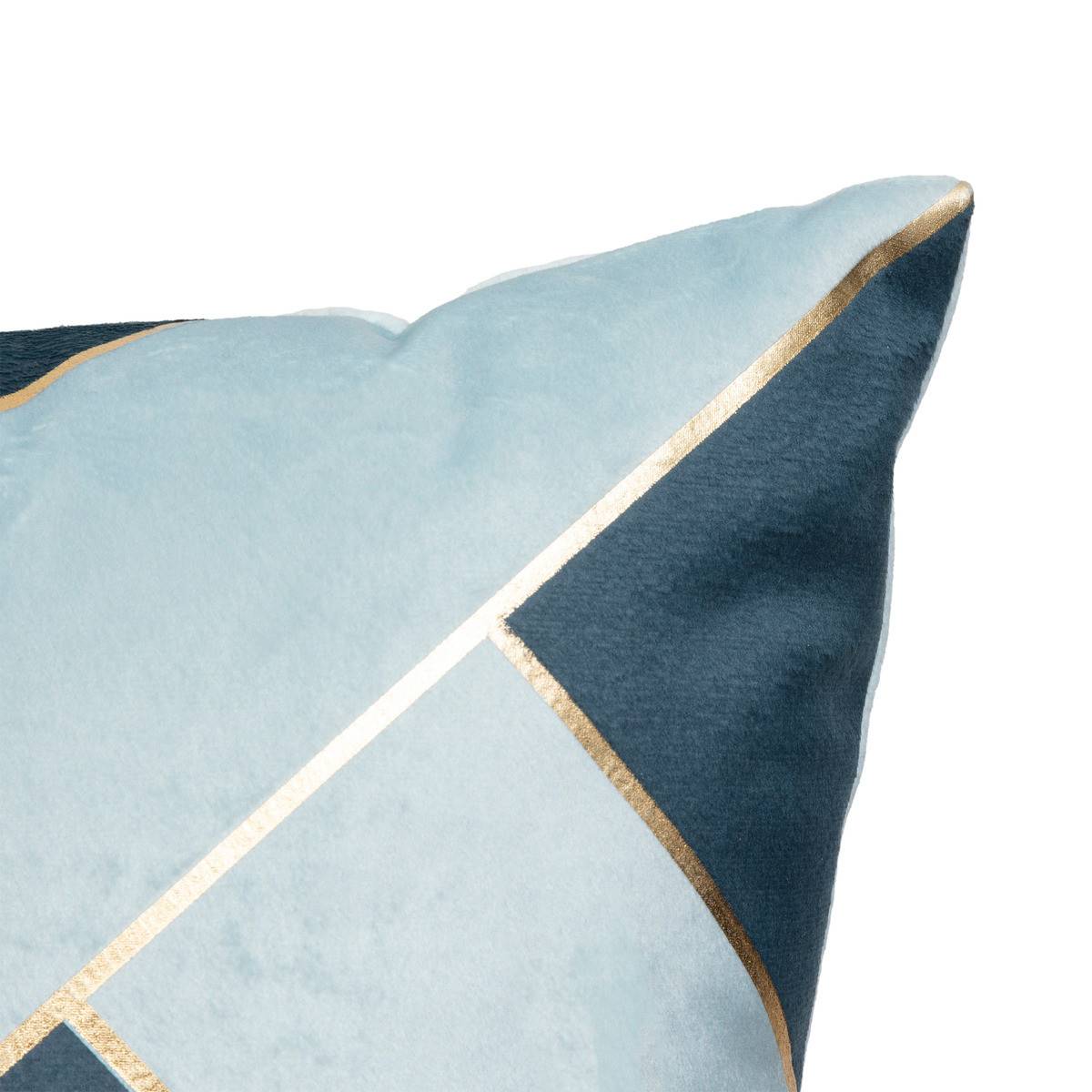 Atmosphera - Coussin décoratif Velours Bleu 2 tons avec bande dorée 40 x 40 cm - Imagen 2