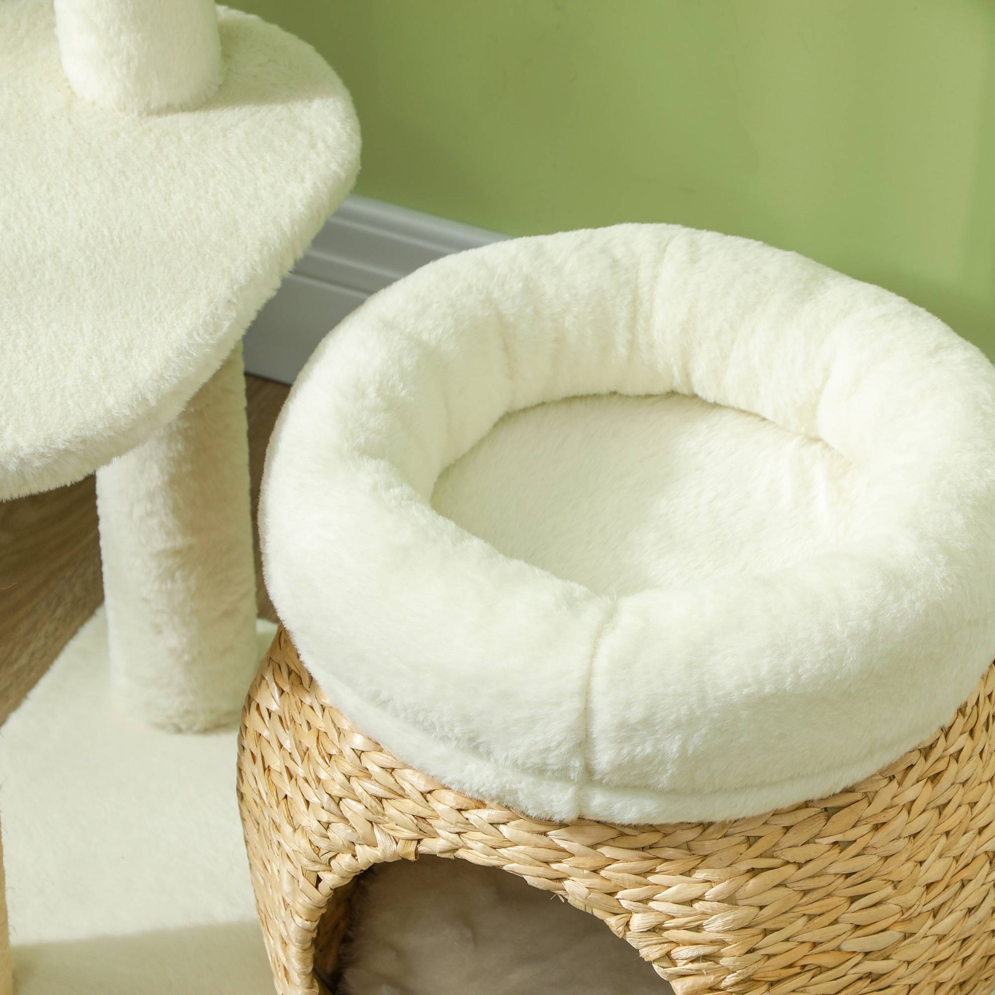 Arbre à chat niche, balle et plateforme, roseau/sisal, jusqu'à 10 kg, 60x40x79 cm, crème - Image 9