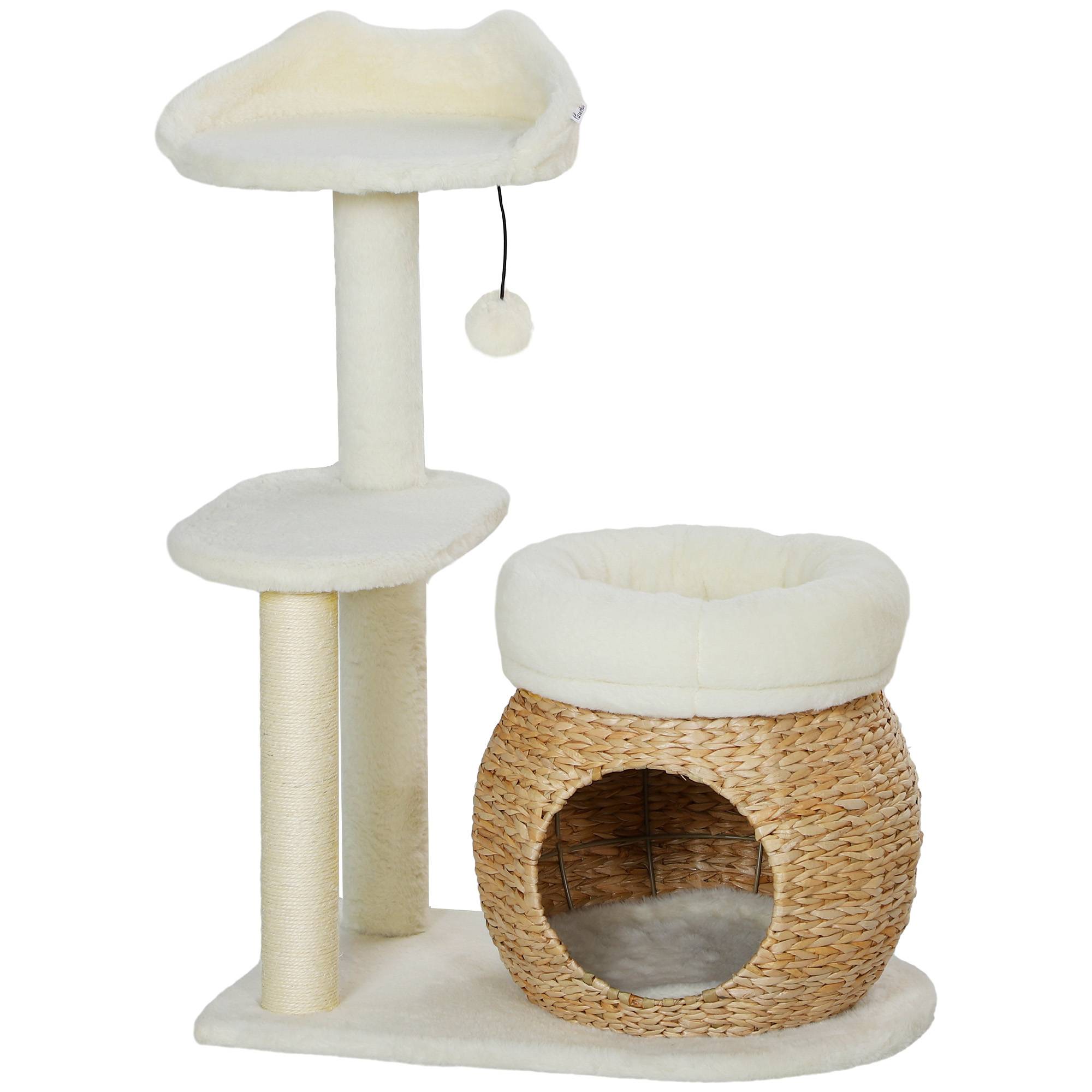 Arbre à chat niche, balle et plateforme, roseau/sisal, jusqu'à 10 kg, 60x40x79 cm, crème - Image 2