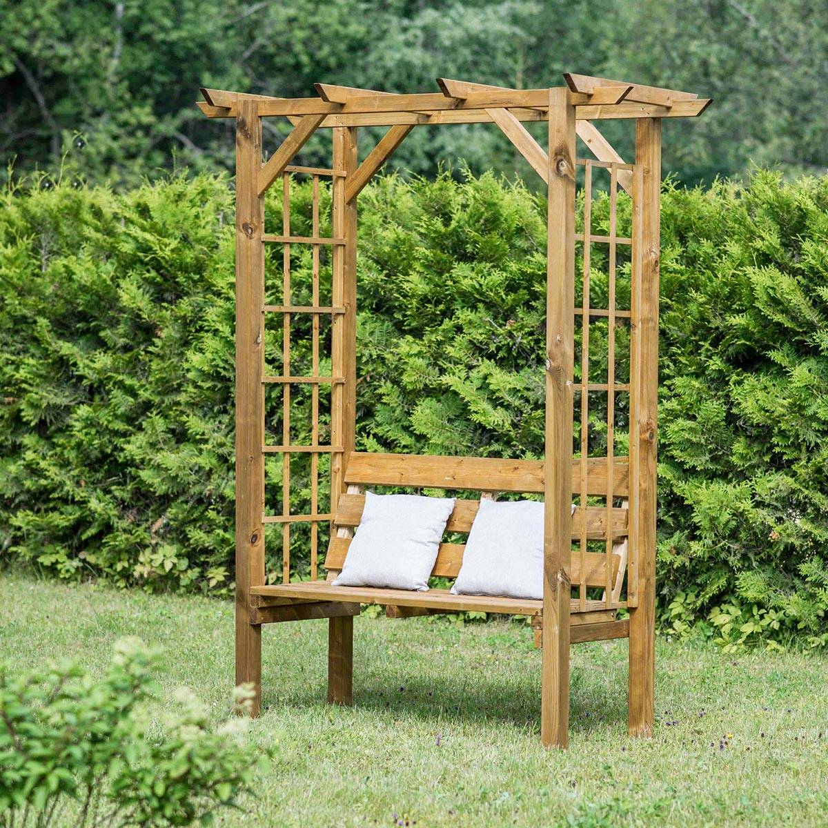 Banc 2 places avec arche en bois - Cémonjardin - Imagen 2