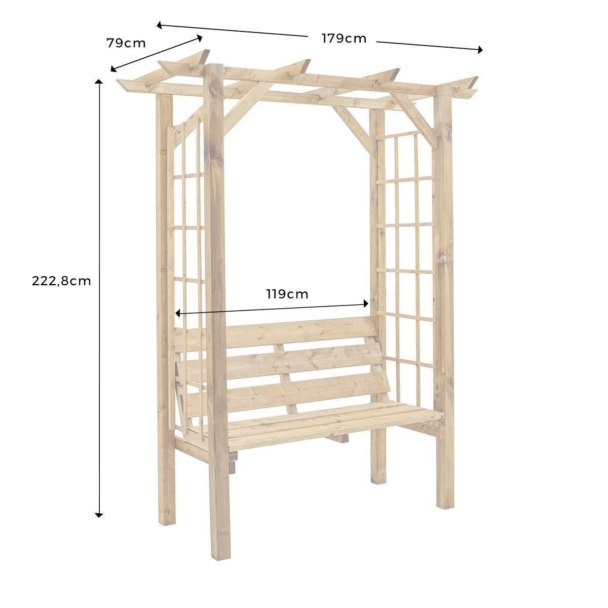 Banc 2 places avec arche en bois - Cémonjardin - Imagen 3
