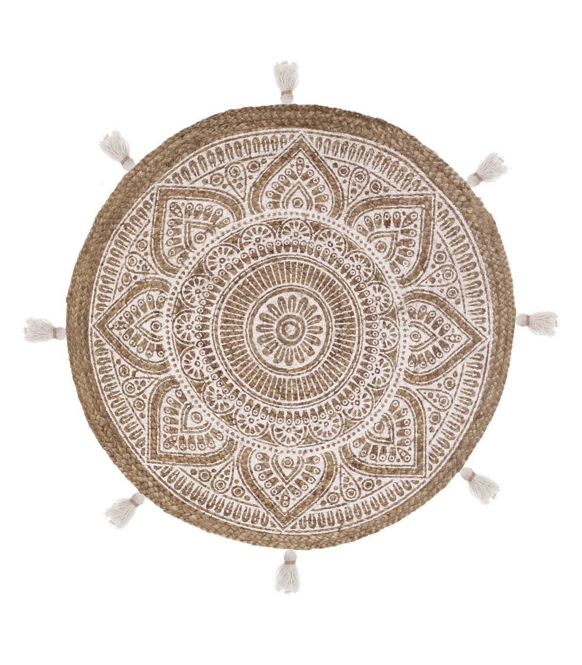 Tapis décoratif en Jute imprimée Blanc D 78 cm - Image 1