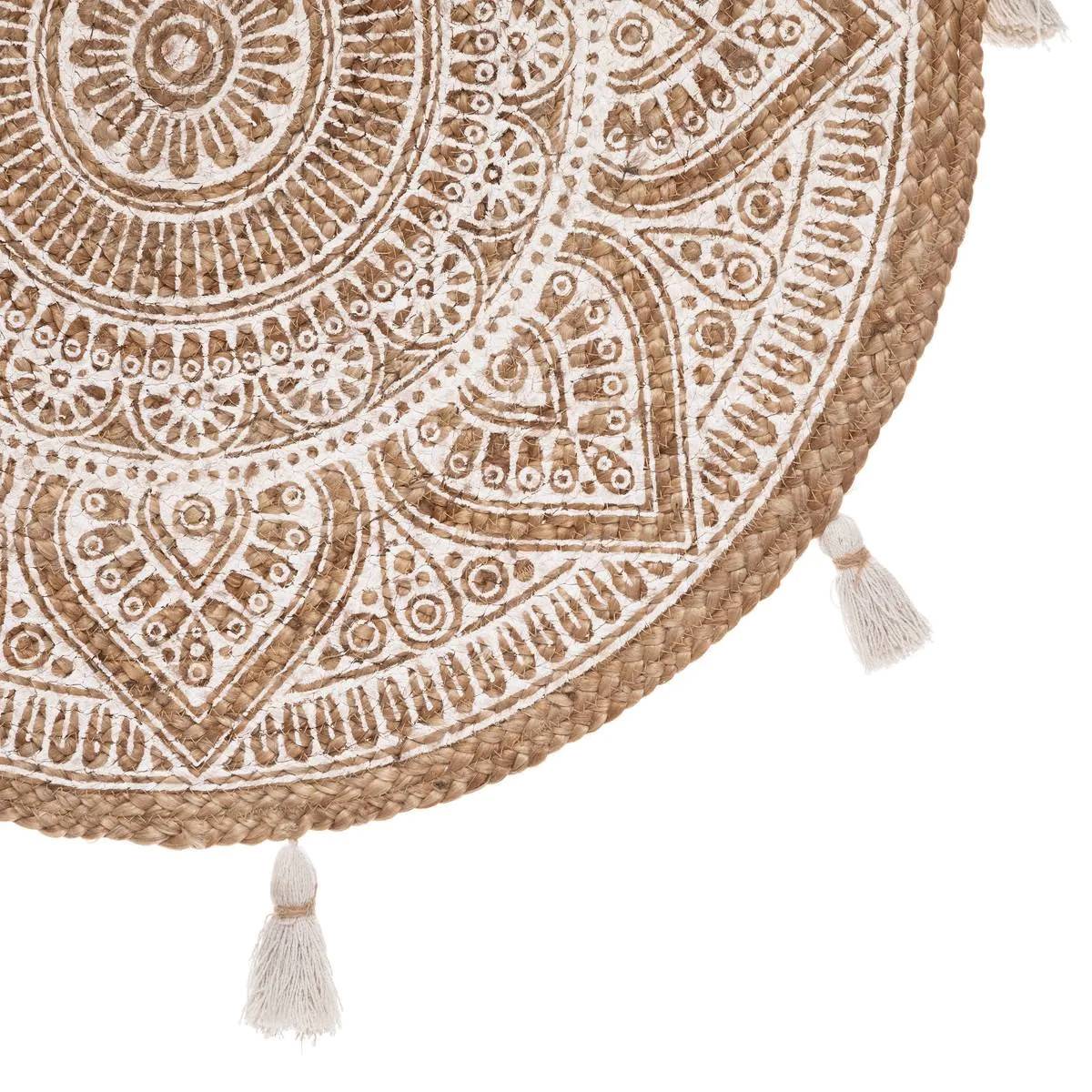 Tapis décoratif en Jute imprimée Blanc D 78 cm - Image 2
