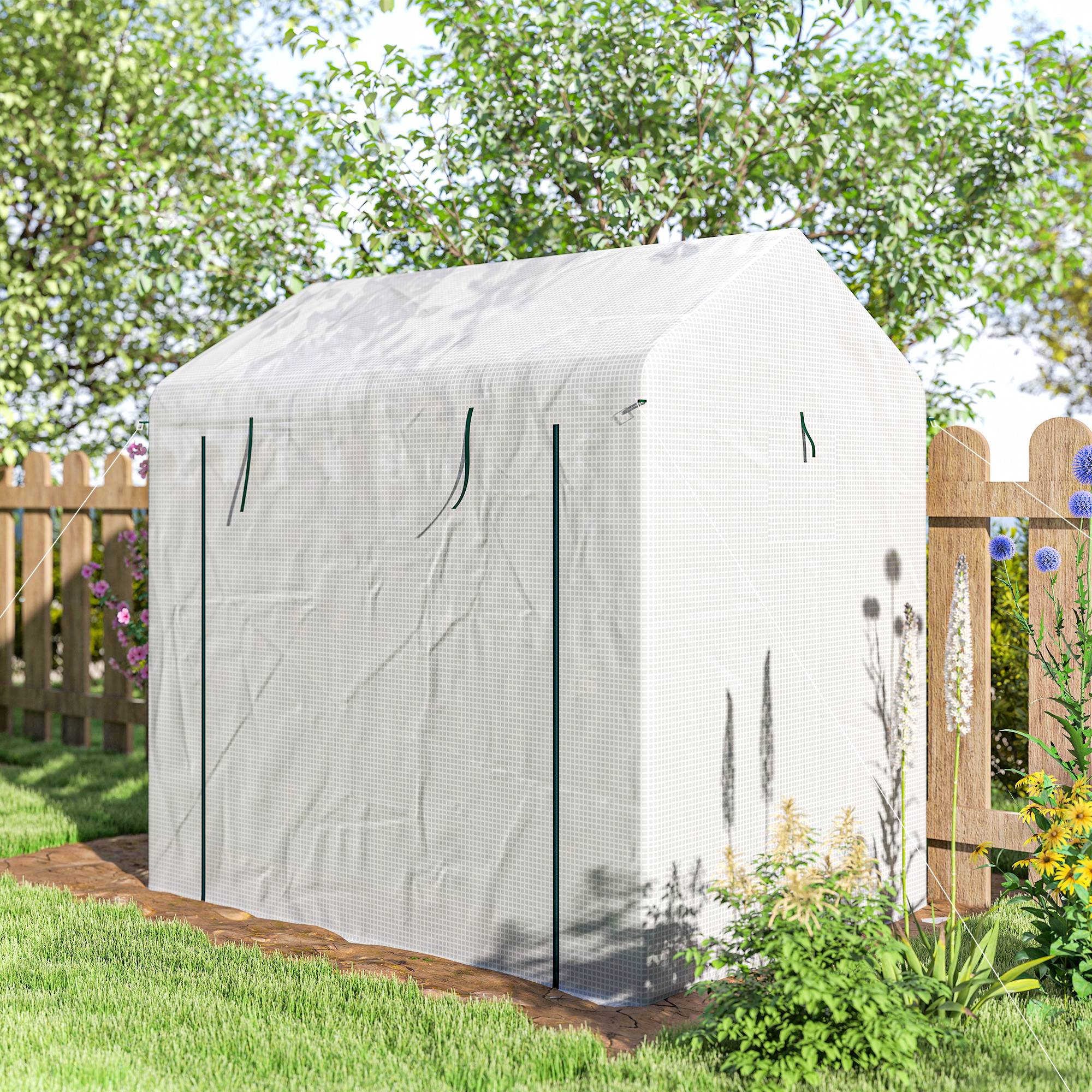 ComfortXL - Serre de jardin PE acier 200 x 140 x 200 cm blanc vert pour cultures protection UV et ventilation réglable - Image 8