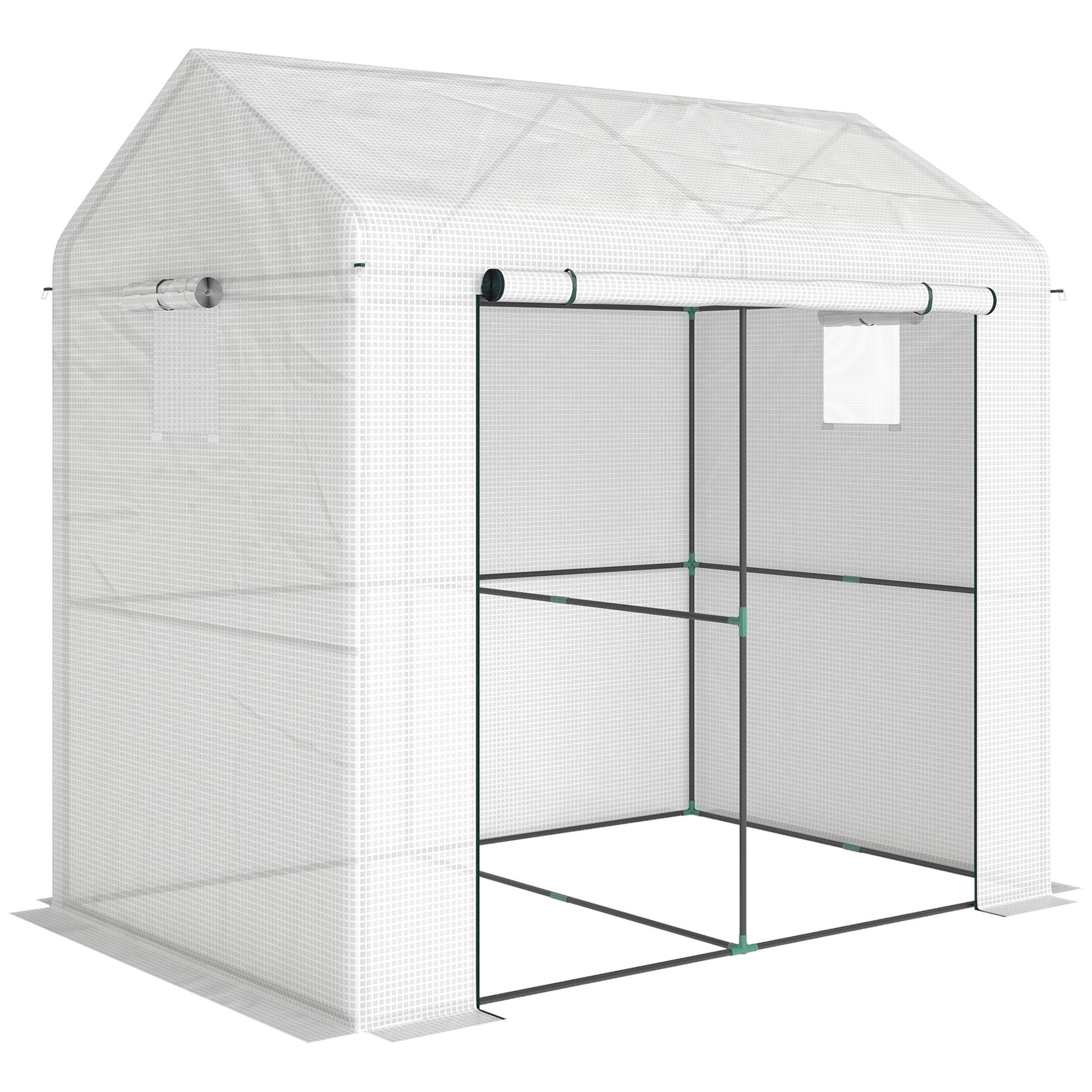 ComfortXL - Serre de jardin PE acier 200 x 140 x 200 cm blanc vert pour cultures protection UV et ventilation réglable - Image 10