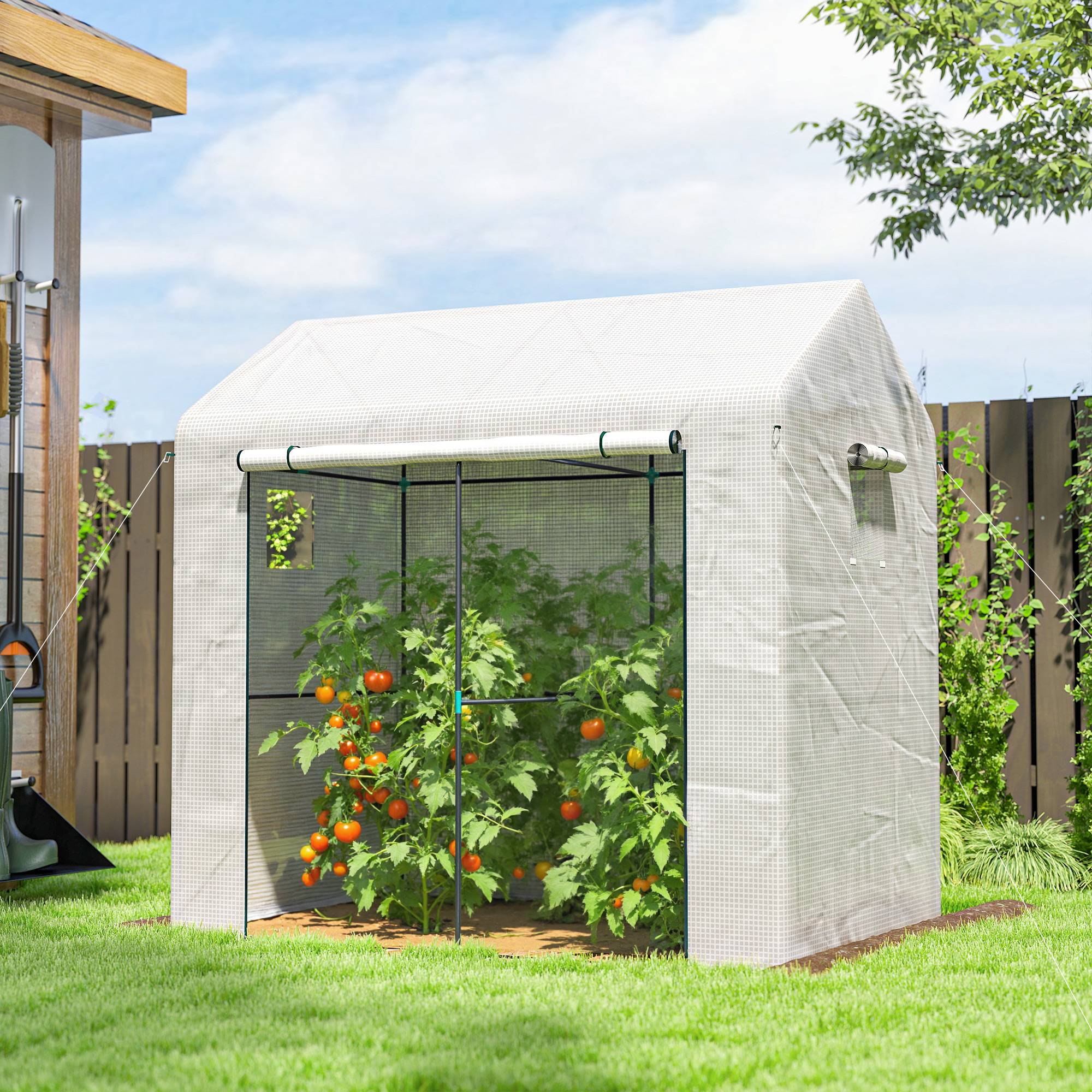 ComfortXL - Serre de jardin PE acier 200 x 140 x 200 cm blanc vert pour cultures protection UV et ventilation réglable