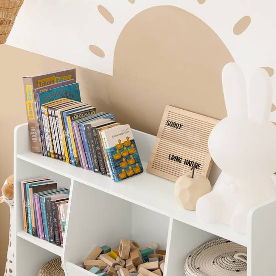 Bibliothèque Enfant SoBuy 4 Compartiments – Étagère Rangement Livres & Jouets 80x30x88 Cm, Gris Clair Moderne