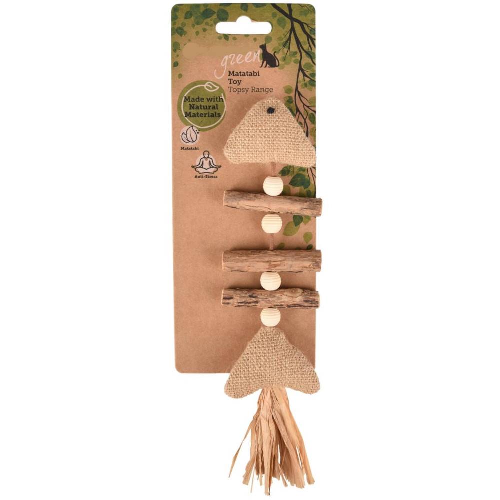 Poisson Topsy en bois Matatabi nature 21 x 2.5 cm jeux pour chat. - Imagen 1