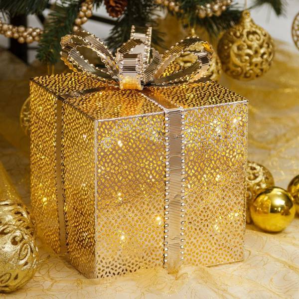Lotti - Cadeau lumineux H25cm 40 led blanc chaud métal couleur champagne Lotti - Imagen 2