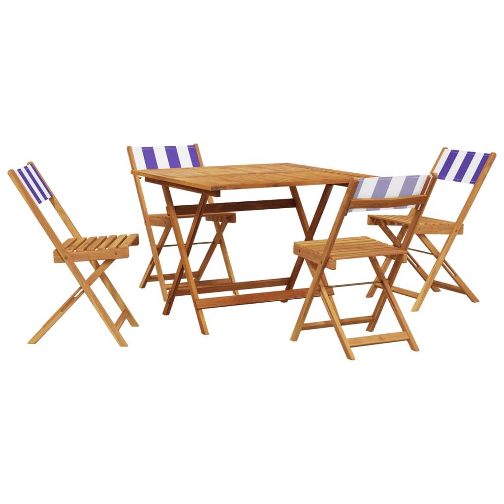 Maison Chic - 5 pcs Salon de jardin - Ensemble à manger de jardin bleu blanc tissu bois massif P294 - Image 1