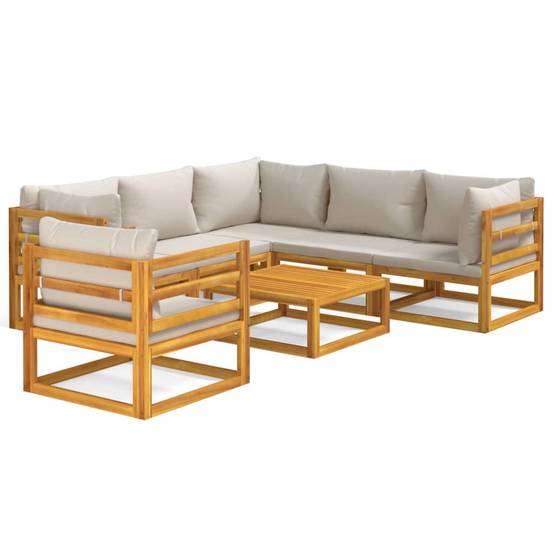 Salon de Jardin 7pcs Bois Acacia Massif pour Extérieur Coussins Gris – ComfortXL Outdoor Living - Image 2