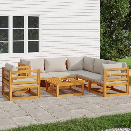 Salon de Jardin 7pcs Bois Acacia Massif pour Extérieur Coussins Gris – ComfortXL Outdoor Living - Image 1