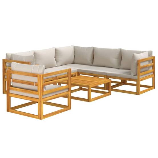 Salon de Jardin 7pcs Bois Acacia Massif pour Extérieur Coussins Gris – ComfortXL Outdoor Living - Image 3