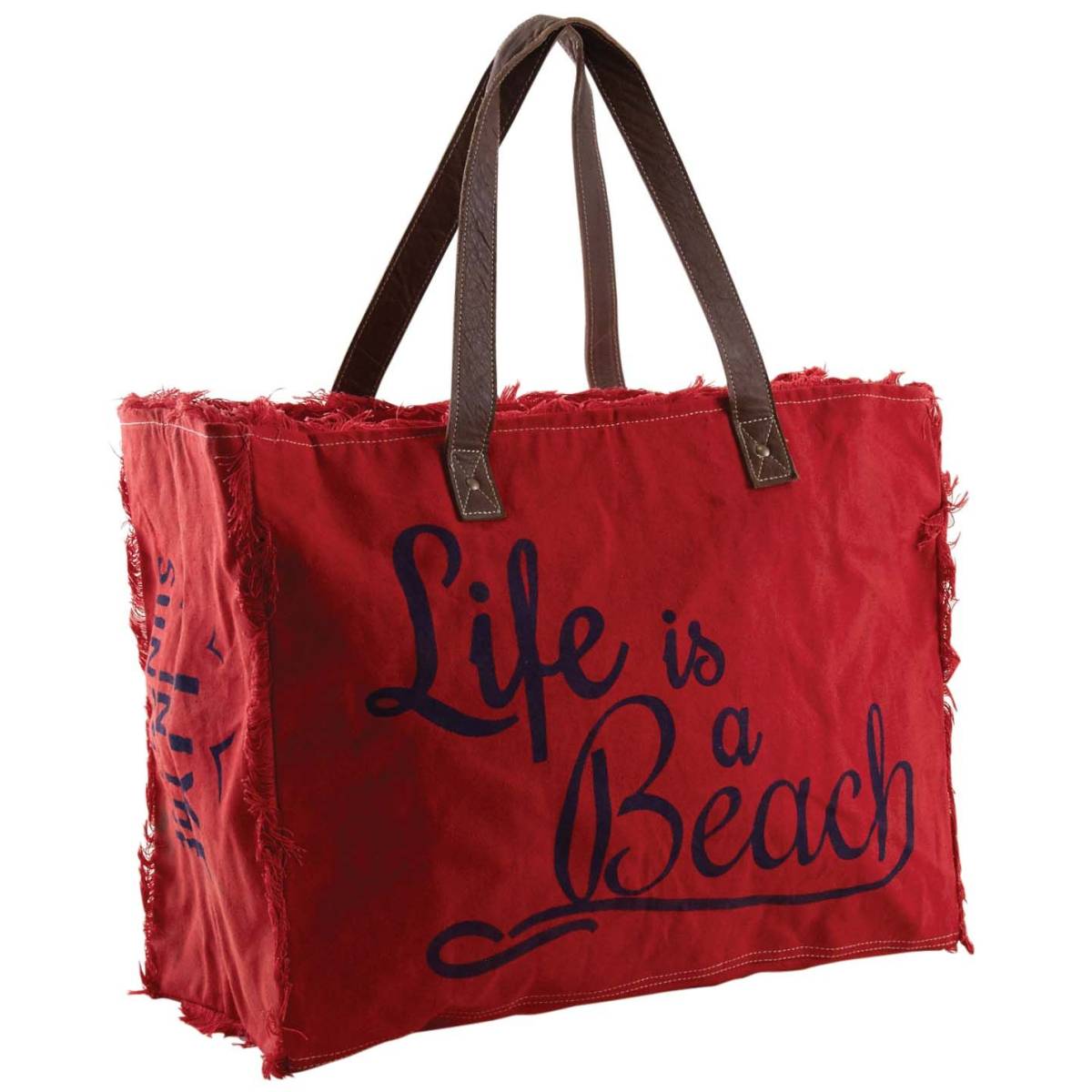 Aubry Gaspard - Sac en coton décor Life is a beach Rouge