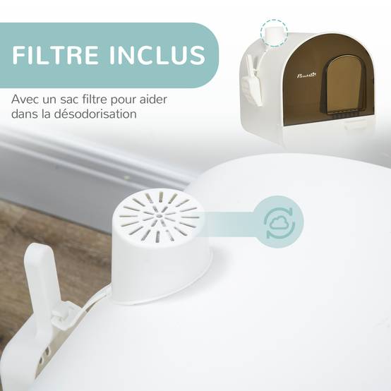 Maison toilette PP pour petits chats tiroir filtre pelle 43x44x47cm blanc - ComfortXL Outdoor Living - Image 8