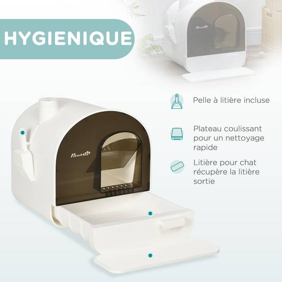 Maison toilette PP pour petits chats tiroir filtre pelle 43x44x47cm blanc - ComfortXL Outdoor Living - Image 6
