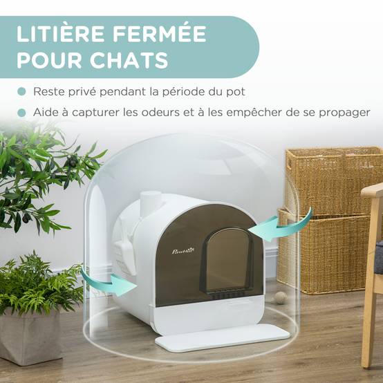 Maison toilette PP pour petits chats tiroir filtre pelle 43x44x47cm blanc - ComfortXL Outdoor Living - Image 7