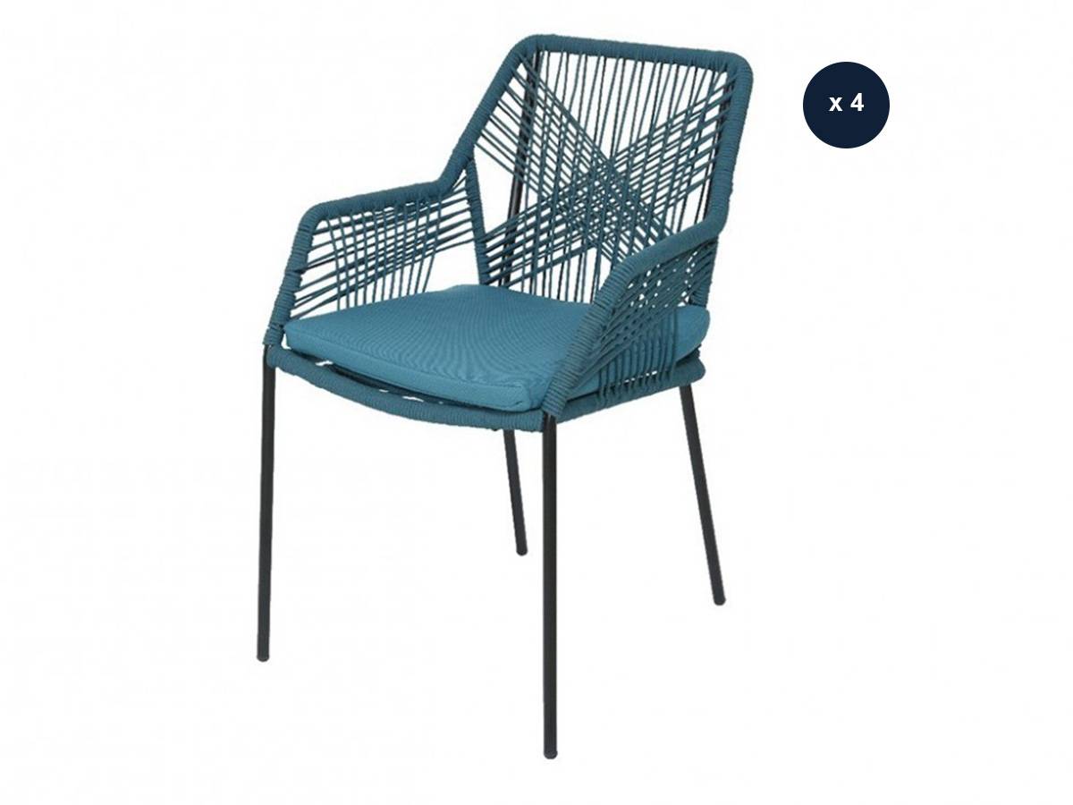 Jardideco - Lot de 4 chaises de jardin Séville turquoise - Jardideco - Imagen 1