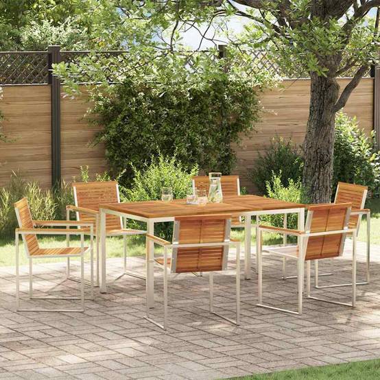 Table et Chaises de Jardin 6 Personnes Bois d'Acacia et Acier Design Moderne Marron – ComfortXL Outdoor Living - Image 1