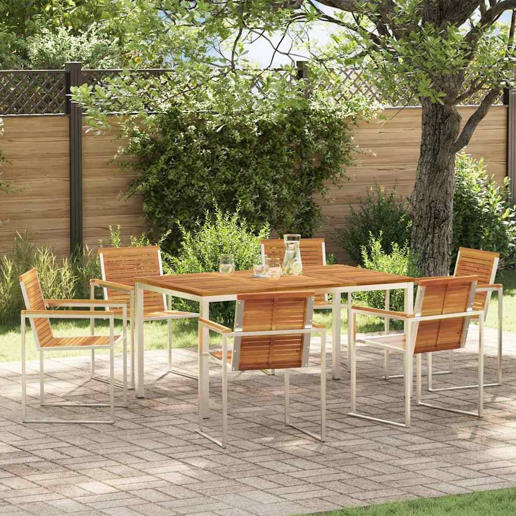 Table et Chaises de Jardin 6 Personnes Bois d'Acacia et Acier Design Moderne Marron – ComfortXL Outdoor Living - Image 1