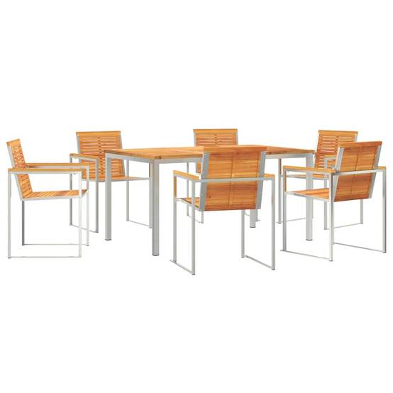 Table et Chaises de Jardin 6 Personnes Bois d'Acacia et Acier Design Moderne Marron – ComfortXL Outdoor Living - Image 2