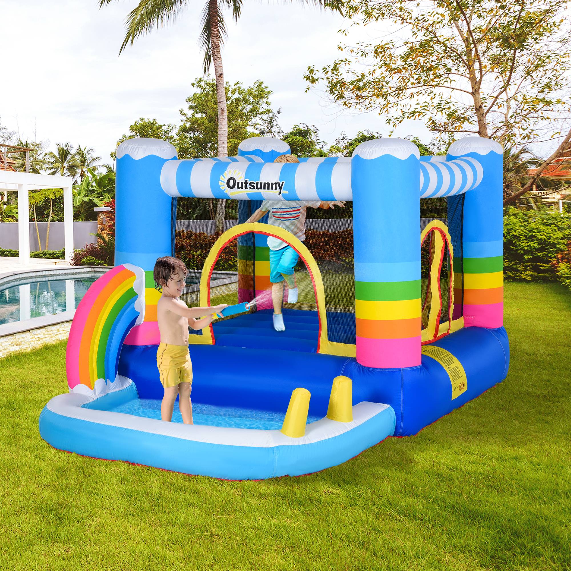 Château gonflable pour enfants avec trampoline et piscine, pompe électrique incluse, 280 x 170 x 155 cm, multicolore - Image 3