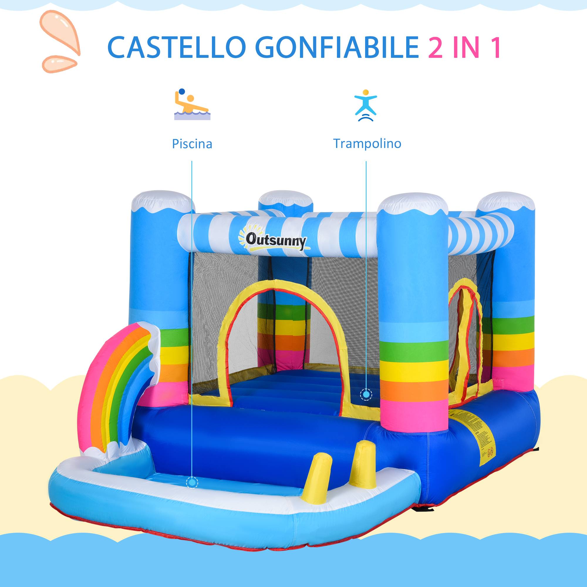 Château gonflable pour enfants avec trampoline et piscine, pompe électrique incluse, 280 x 170 x 155 cm, multicolore - Image 6